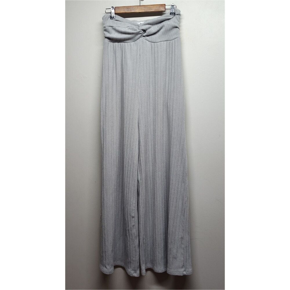 Bucket List Extra Wide Leg Pants Women S Gray Ribbed Stretch Cozy Minimalist